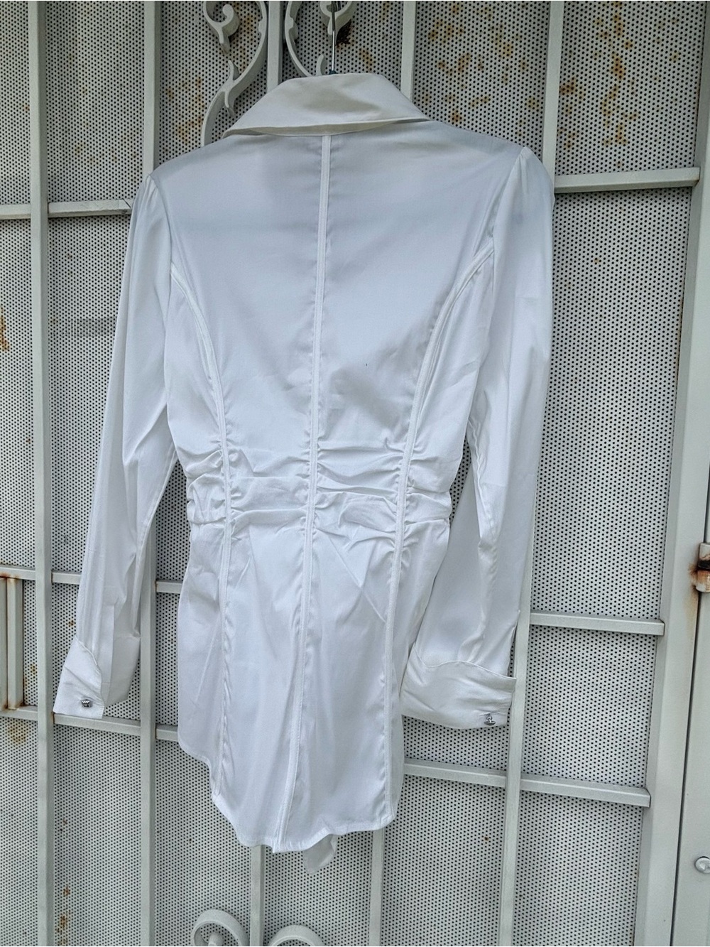 White House/Black Market 12 long sleeve pull on white blouse accent tie NWT - Picture 9 of 10